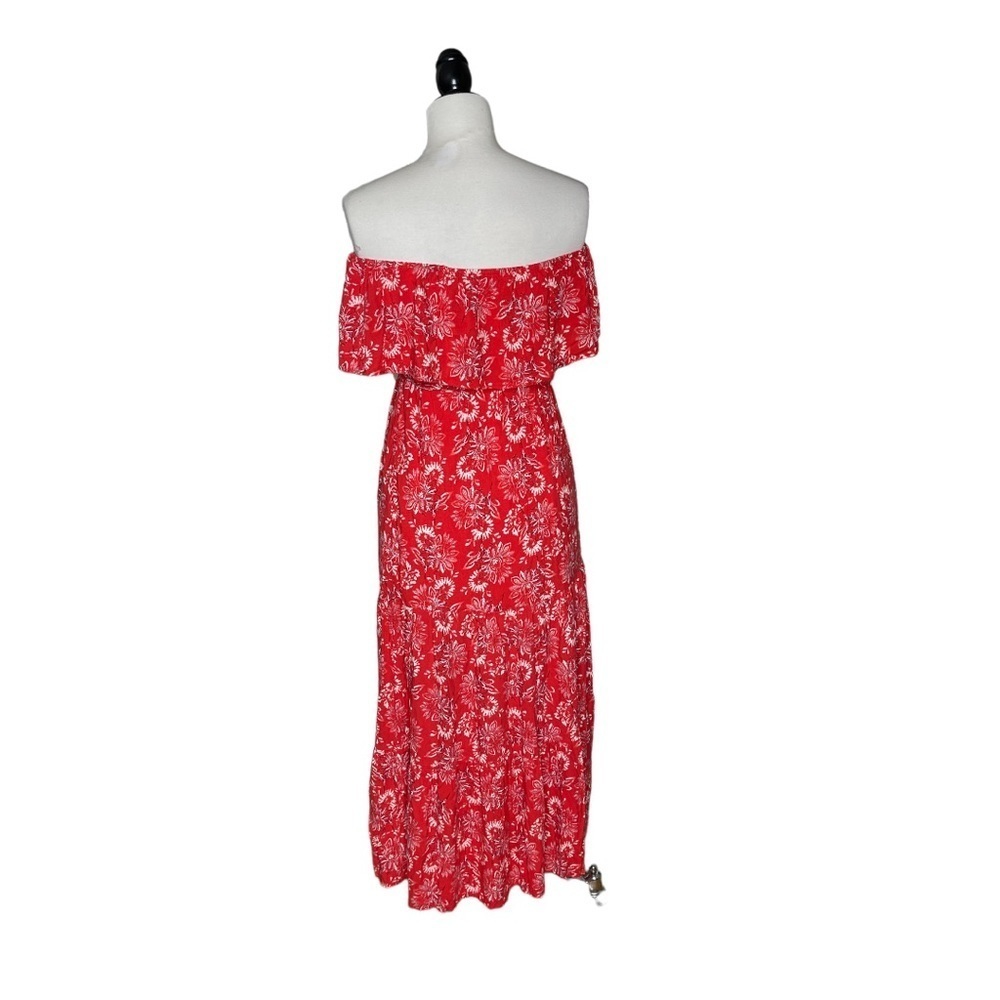 Flying Tomato Red Floral Off The Shoulder Ruffle Bottom Maxi Dress XS - Picture 5 of 7